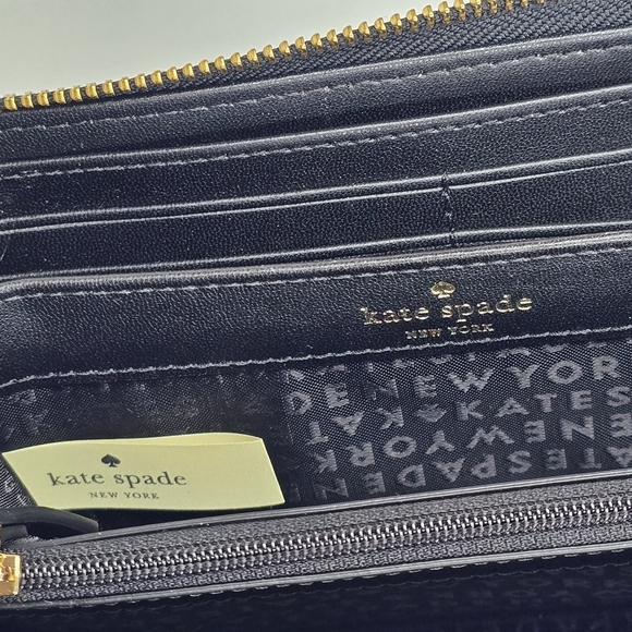 NEW Kate Spade Black Large Continental Peebled Leather Zip Wallet Sienne Logo - Picture 10 of 13